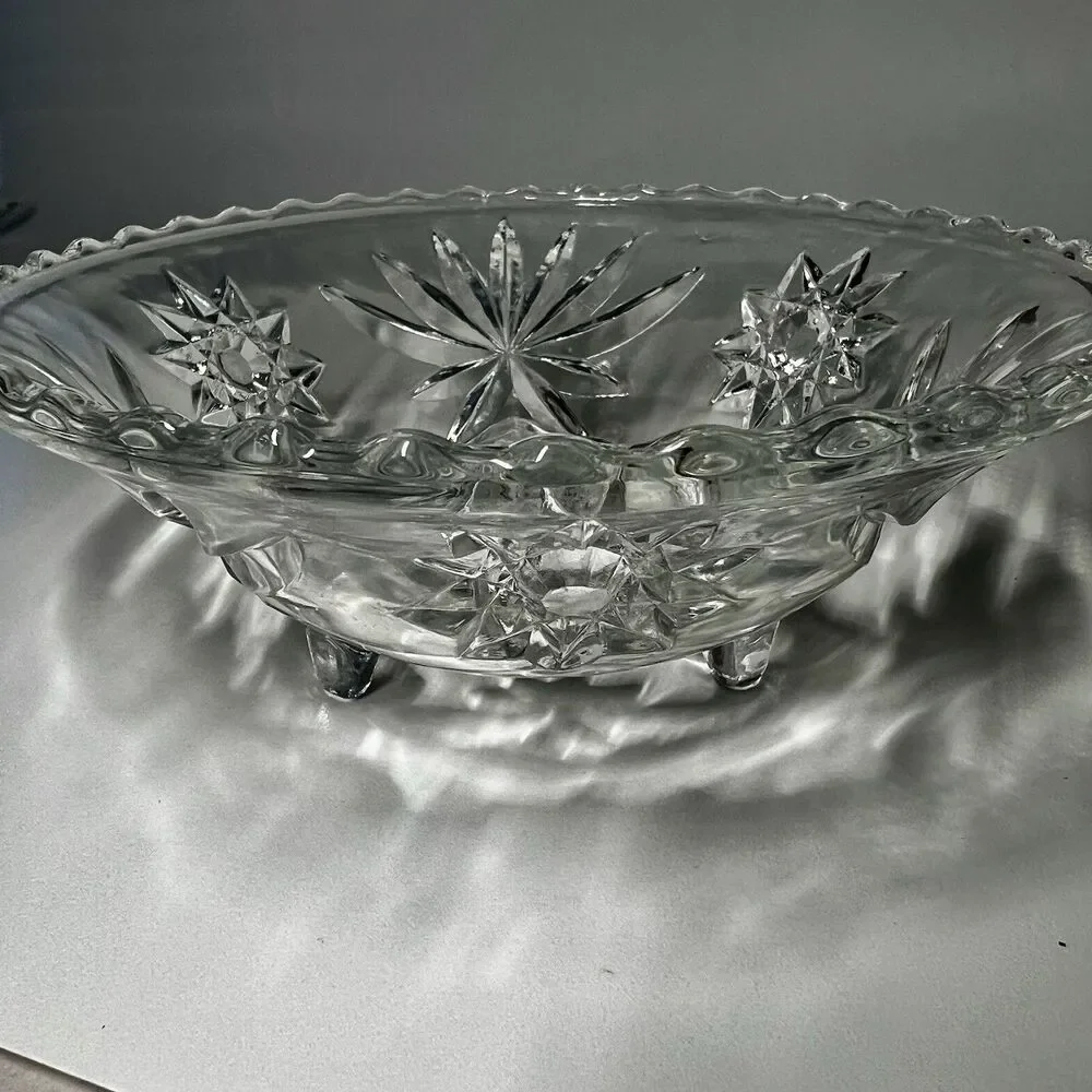 Vintage Anchor Hocking Whitman Clear Glass Starburst 3 Footed 7